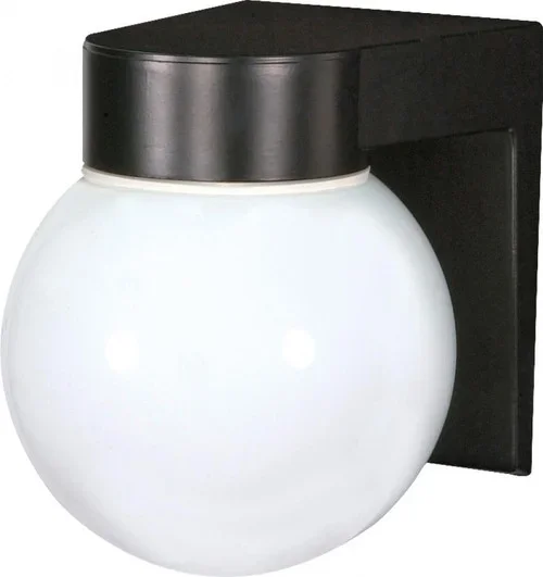 1 Light – 8” Utility Wall with White Glass – Black Finish (81|SF77/140)