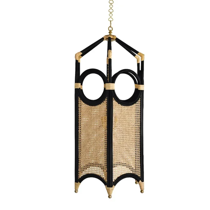 20″ Temple Rattan and Cane Pendant – Black