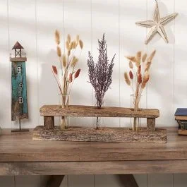 3 Glass Test Tube Vases in Wooden Holder