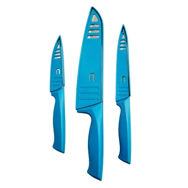 3-Piece Blue Knife Set with Sheath