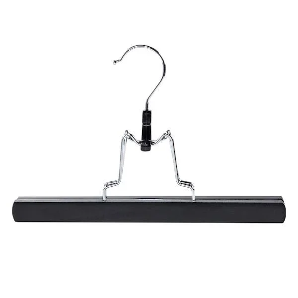 3-Piece Wooden Pant Hanger with Clamp, Black