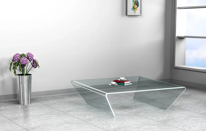 39″ x 41″ Square Bent Glass Cocktail Table