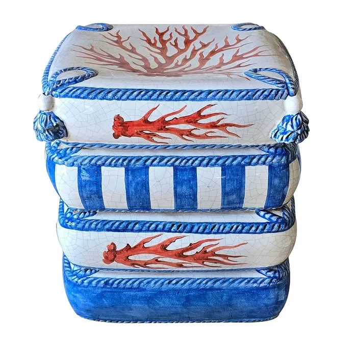 4 Cushion Blue With Red Coral Decoration Seat Sculpture