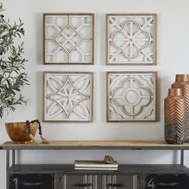 4 Piece Beaded Wood Geometric Wall Decor Set