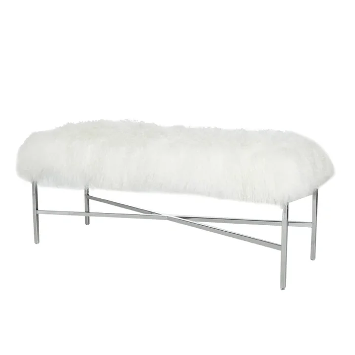 48″ Tibetan Lamb X-Frame Bench – White (Additional Colors & Finishes Available)