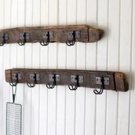5 Wire Hook Recycled Wood Coat Rack Set of 2
