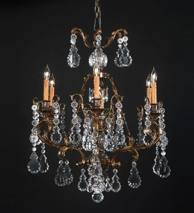6 Light Brass Chandelier With Hand Cut Bohemian Crystals