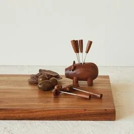 7 Piece Pig Holder with Appetizer Forks Set