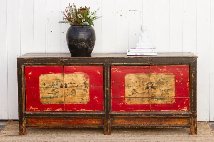 78″ Long Painted Antique Mongolian Sideboard (Trade)