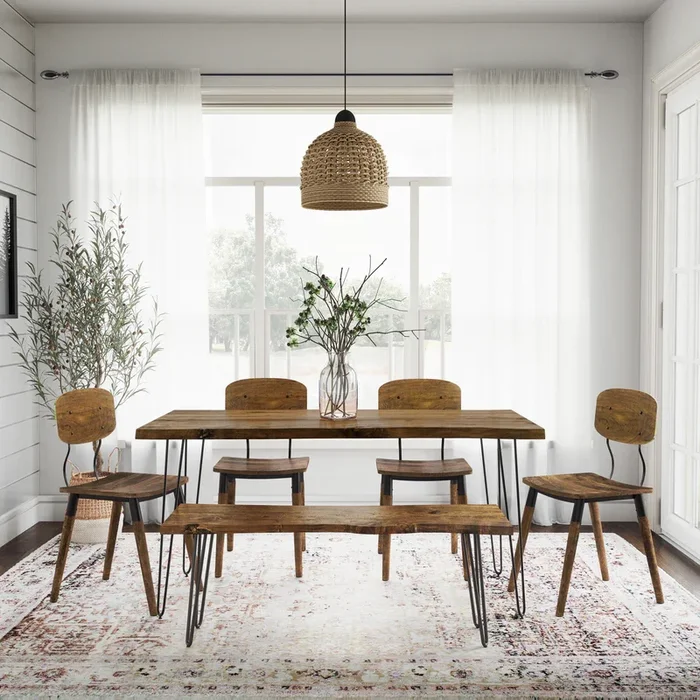 79″ Dining Table with 4 Chairs and Bench