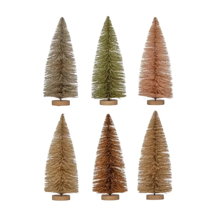 9″H Sisal Bottle Brush Tree w/ Wood Base – Various Colors