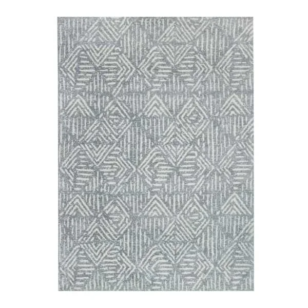 (A470) Mercer Grey Diamond Design Area Rug, 5×7