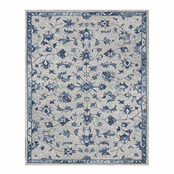 (A502) Providence Tacoma Blue Floral Hooked Area Rug, 8×10