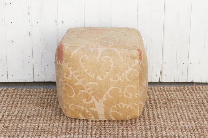 Aalam Antique Suzani Cube Ottoman (Trade)