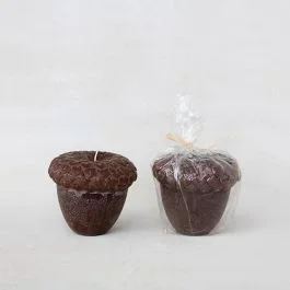 Acorn Shaped Unscented Candle Brown Set of 2