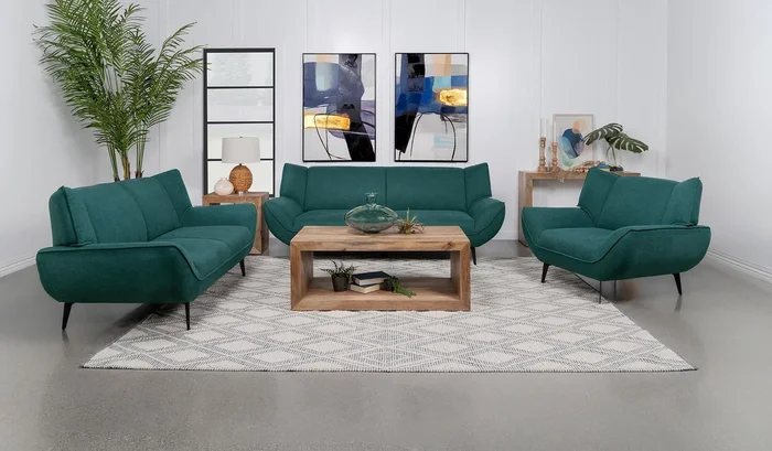 Acton 3-Piece Upholstered Flared Arm Sofa Set Teal Blue