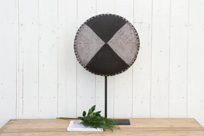 African Black & White Beaded Shield on Stand (Trade)