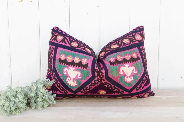 African Violet Suzani Lumbar Pillow (Trade)