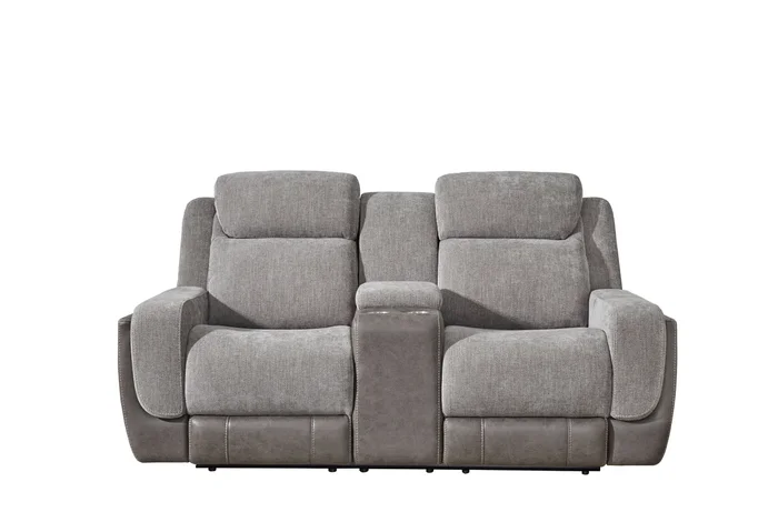 Afton Gray Power Reclining Loveseat with Console