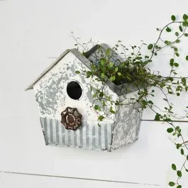 Aged Metal Hanging Birdhouse