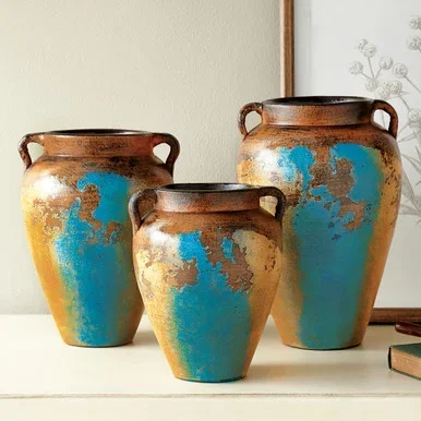 Aged Turquoise Jug Vases – Set of 3