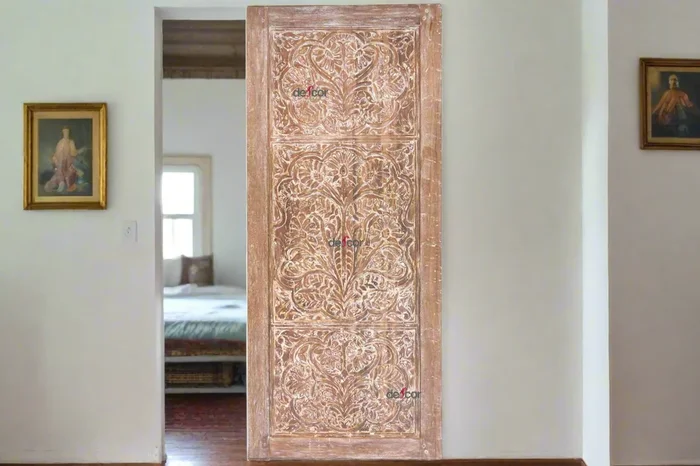 Aged Whitewash French Colonial Teak Door
