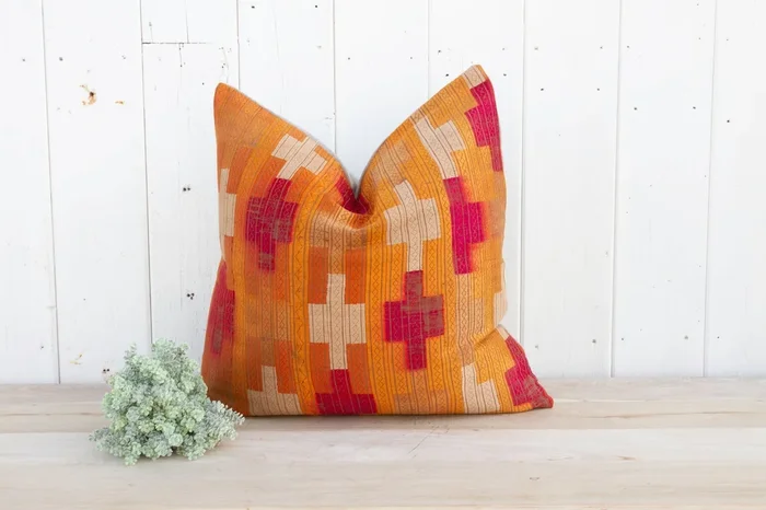 Amber Teak Silk Phulkari Pillow (Trade)