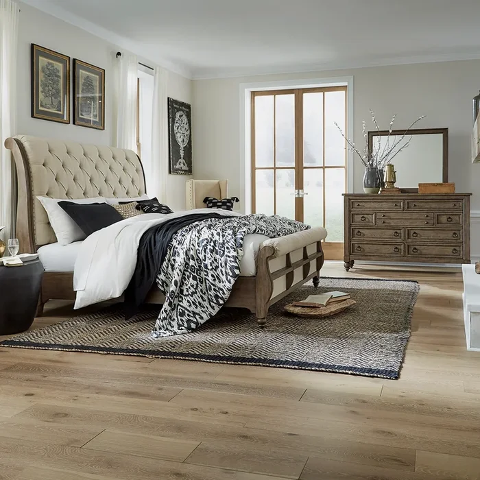 Americana Farmhouse 3-Piece Upholstered Queen Sleigh Bedroom Set