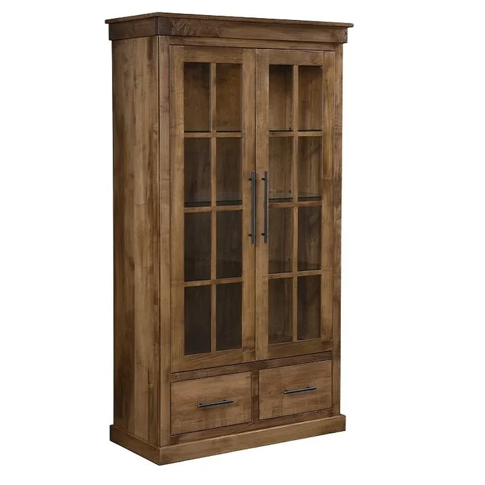 Amish Adagio Storage Display Cabinet with Glass Doors and Drawers
