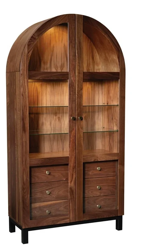 Amish Arched Modern Storage Cabinet with Glass Doors