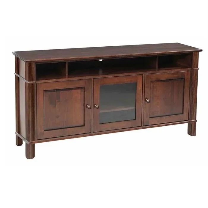 Amish Arlington TV Stand with Three Doors & Open Storage