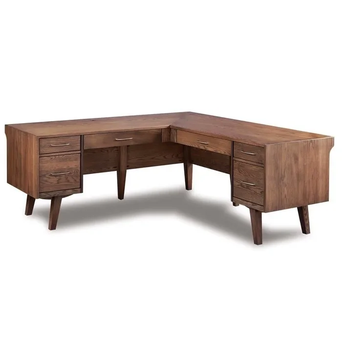 Amish Enrich Mid-Century Modern L-Desk with Optional Hutch Top