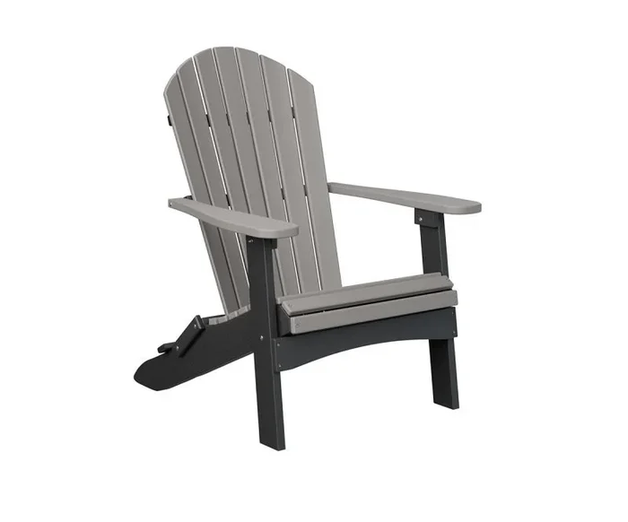 Amish Folding Poly Adirondack Chair Light Gray on Black In Stock and Ready to Ship