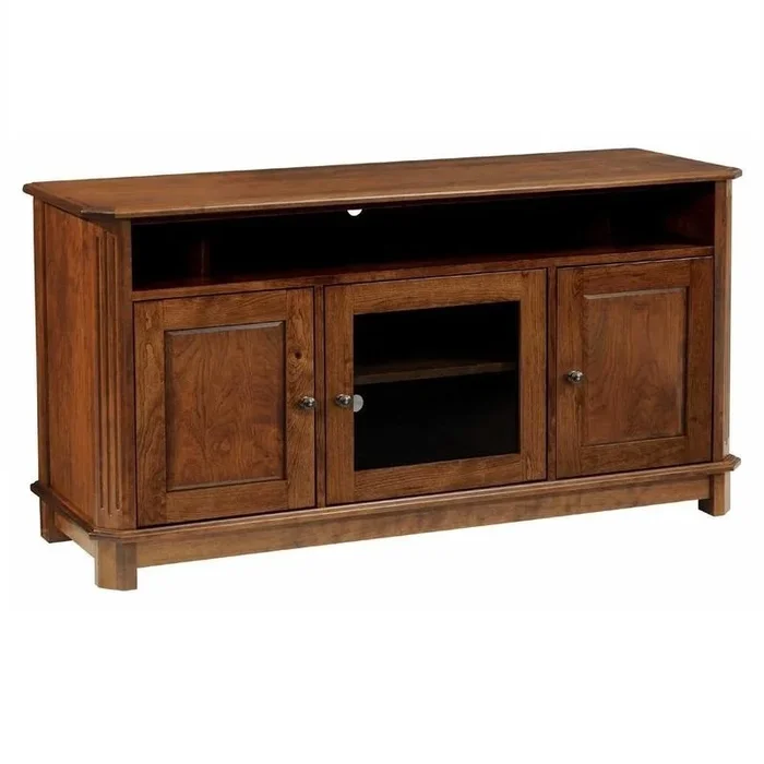 Amish Franchi TV Stand with Three Doors & Open Storage
