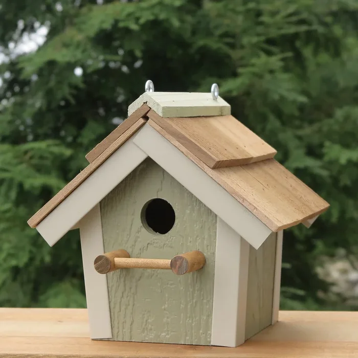 Amish Handcrafted Wood Painted Garden Bird House with Cedar Roof