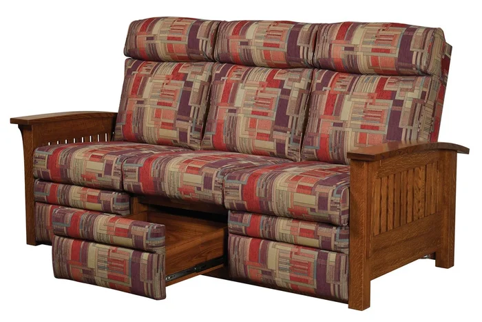 Amish Hartsville Mission Recliner Sofa with Storage Drawer