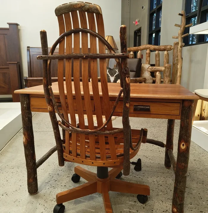 Amish Hickory Wood Desk and Desk Chair Set In-Stock & Ready to Ship