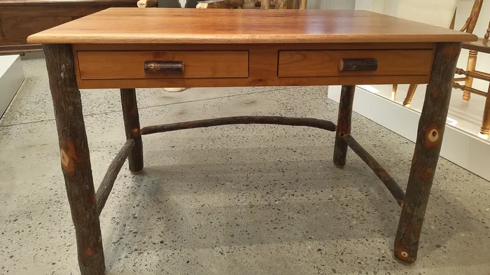 Amish Hickory Wood Desk with Two Drawers In-Stock & Ready to Ship
