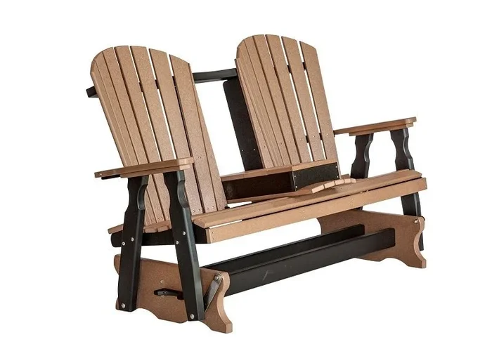 Amish Leisure Lawns Poly 5′ Fanback Outdoor Glider Bench with Center Console