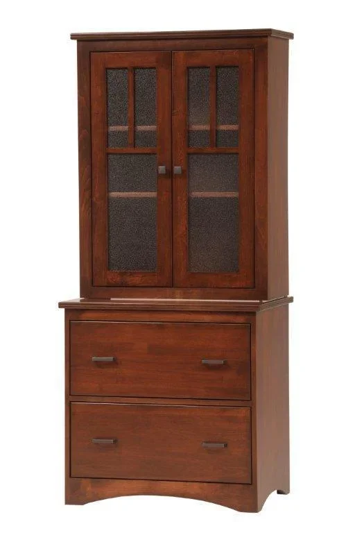 Amish Prairie Mission Two Drawers File Cabinet with Hutch Top