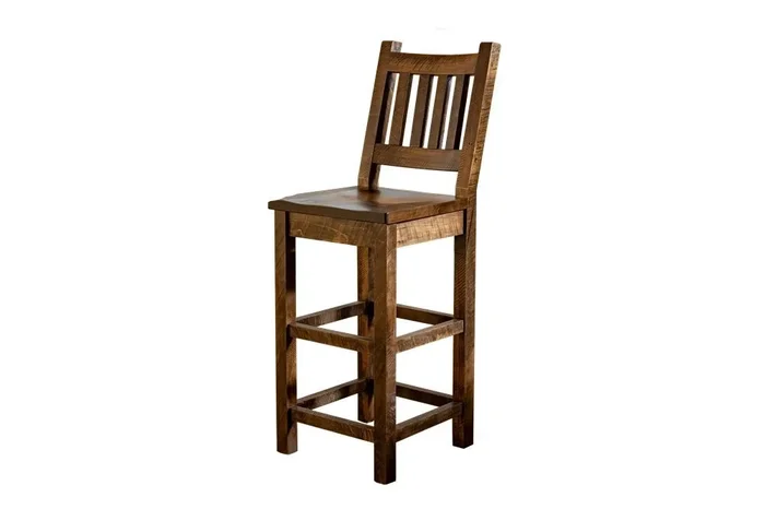 Amish Rustic Rough-Cut Maple Wood Counter or Bar Stool