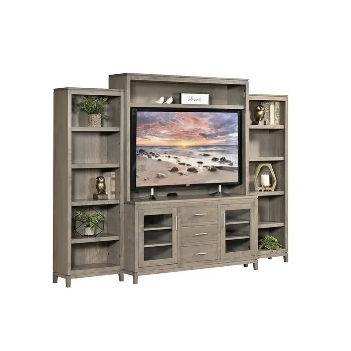 Amish Stonehill Modern Entertainment Center with Side Bookcases