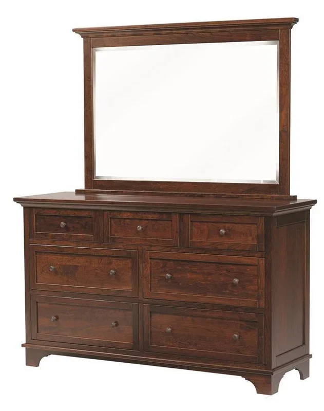 Amish Transitional Solid Wood Seven-Drawer Dresser with Optional Mirror
