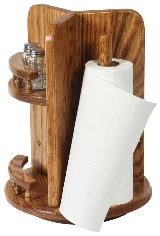 Amish Wood Kitchen Utensil Lazy Susan with Paper Towel Holder and Spice Rack