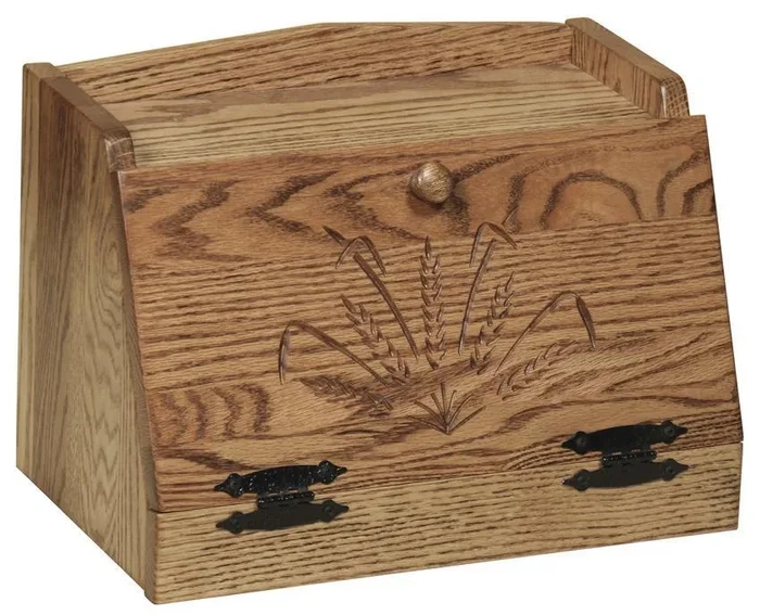 Amish Wooden Bread Box with Wheat Sheaf Design