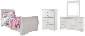 Anarasia Twin Sleigh Bed, Dresser, Mirror and Chest