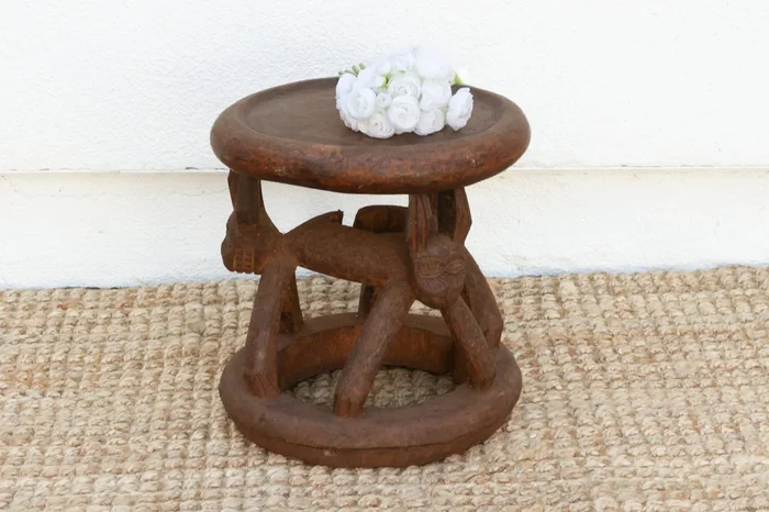 Antique Bamileke Feline Carving Stool (Trade)