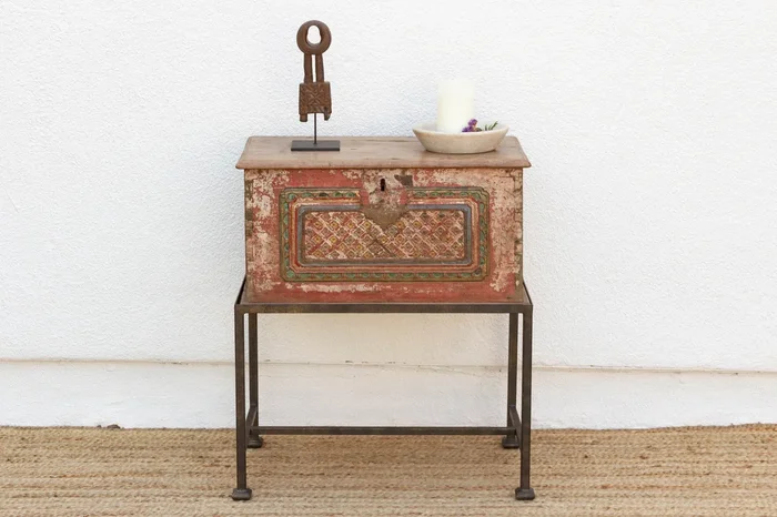Antique Carved & Painted Box Side Table (Trade)