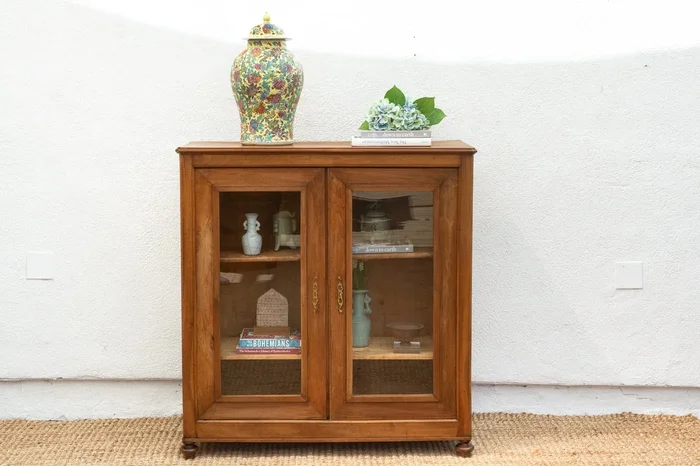 Antique French Walnut Louis Philippe Vitrine Cabinet