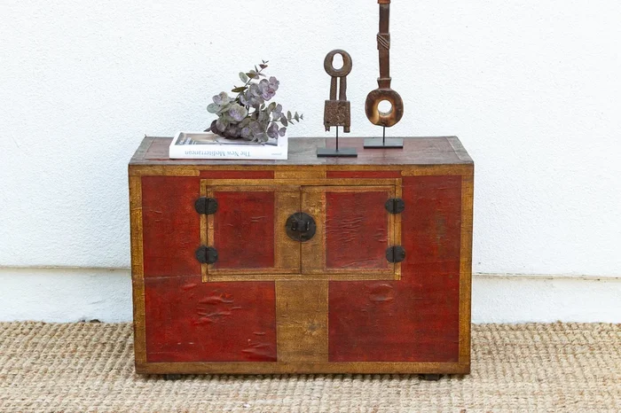 Antique Korean Painted Marriage Chest (Trade)